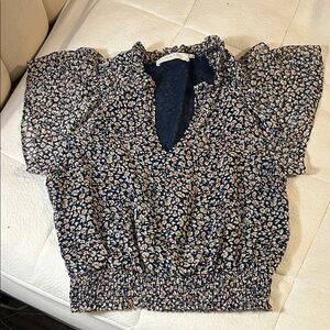 Astr Navy and Cream Floral Blouse
